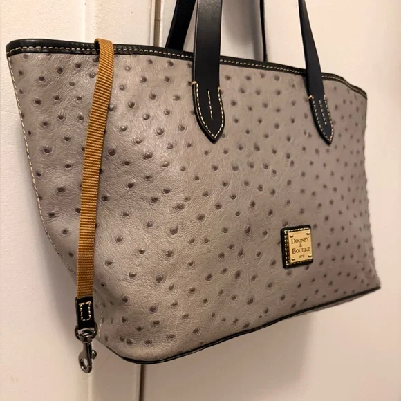 Dooney & Bourke Gray Ostrich Embossed Leather Tote NWOT w/COA - Picture 4 of 12